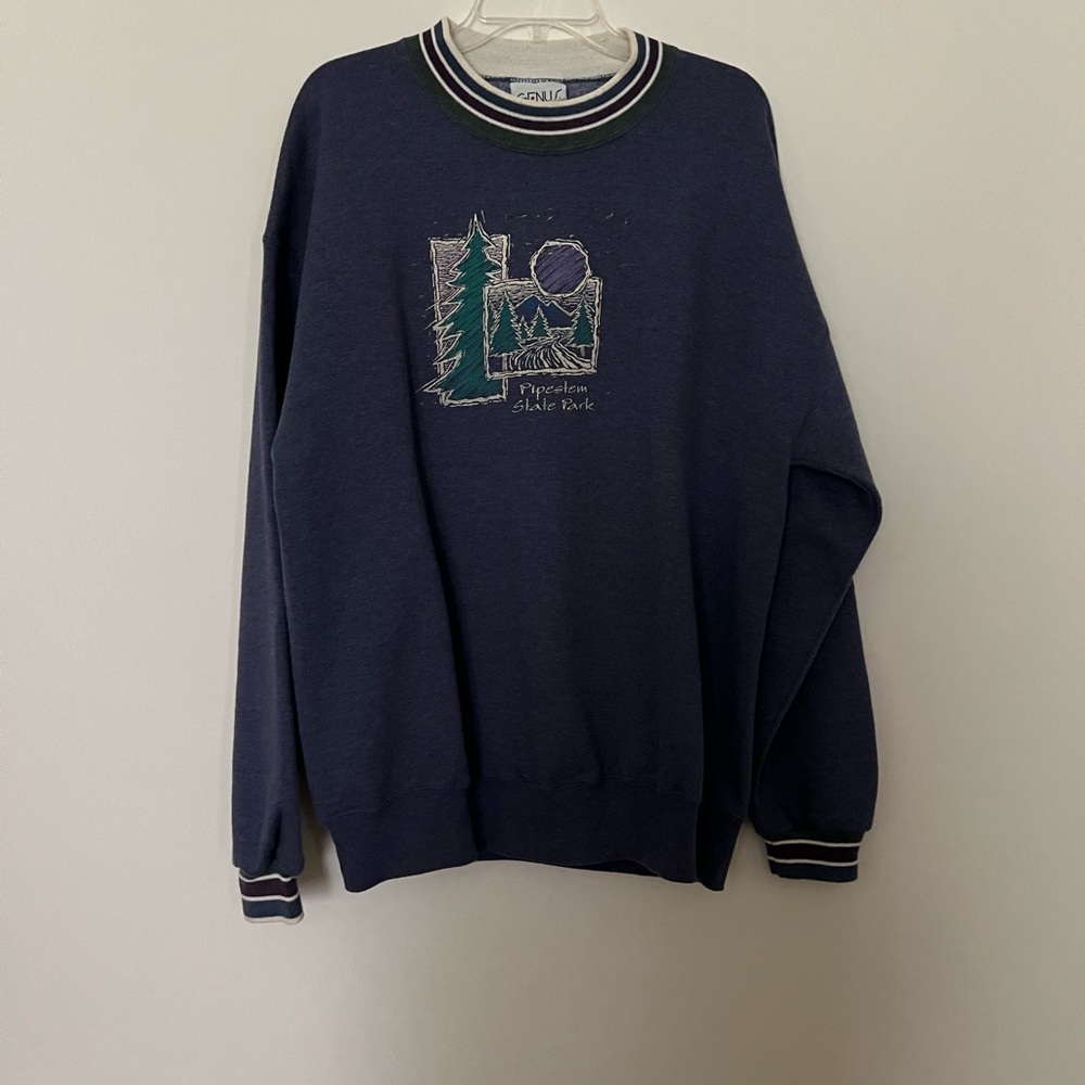Vintage Genus Men’s blue sweatshirt Pipestem State Park logo XL made in USA